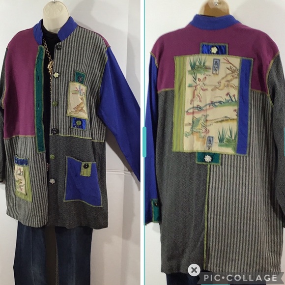 Vintage Jackets & Blazers - Hand painted vintage Celia Forrester patchwork bunny jacket L